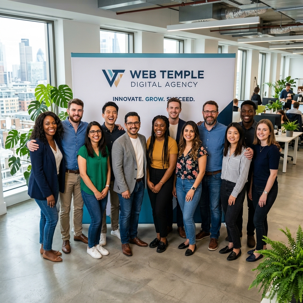 Web Temple team collaborating in the office