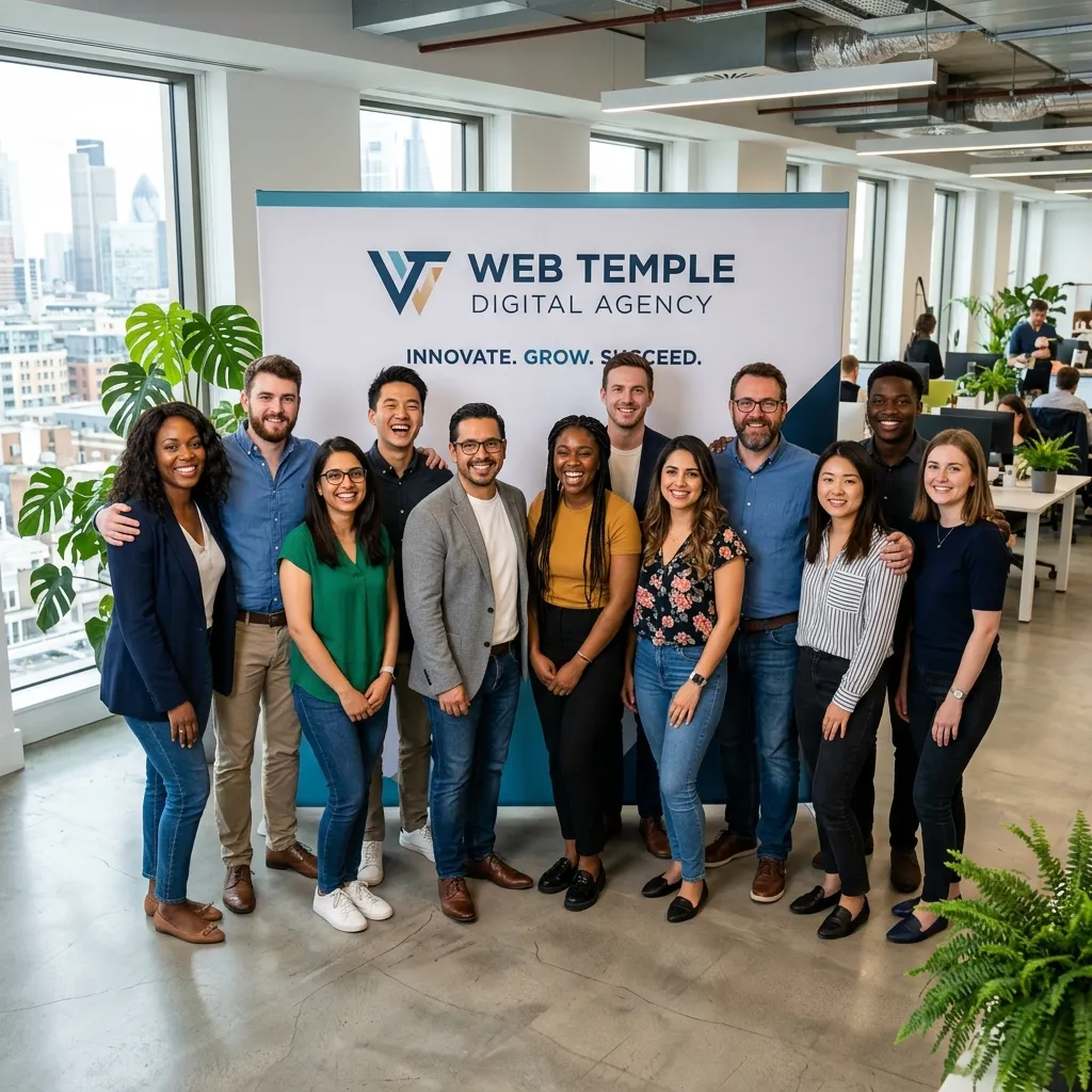 Web Temple team collaborating in the office