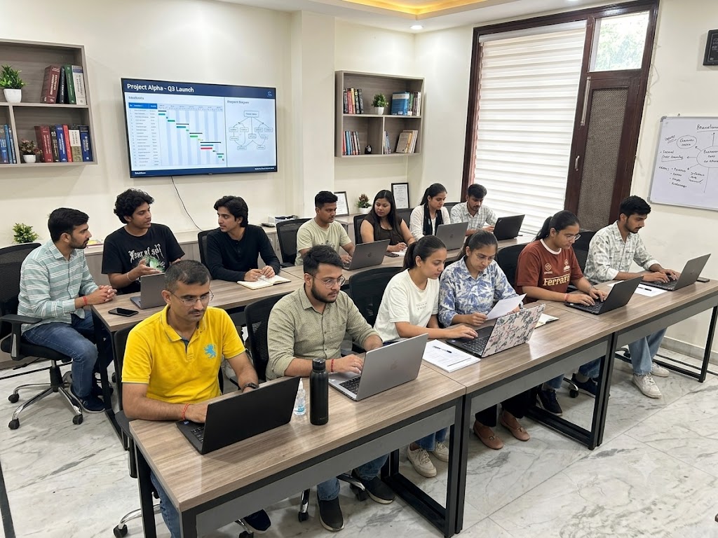 Web Temple team discussing marketing strategy